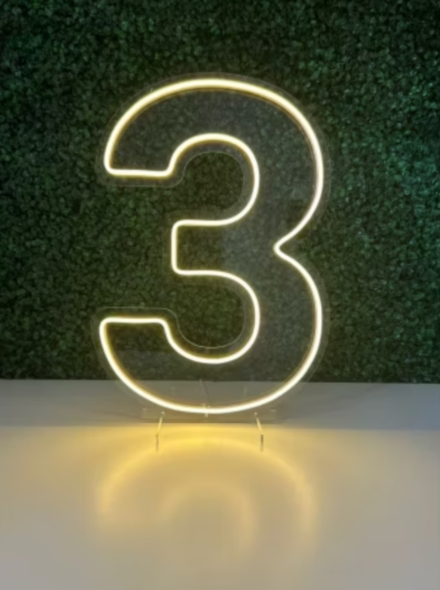Número 3 Led Acrílico Branco Quente 50Cm - Decorart Pegue e monte e Decoração completa
