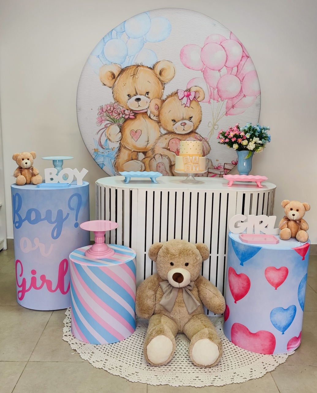 Chá Revelação Rosa/Azul - Decorart Pegue e monte e Decoração completa