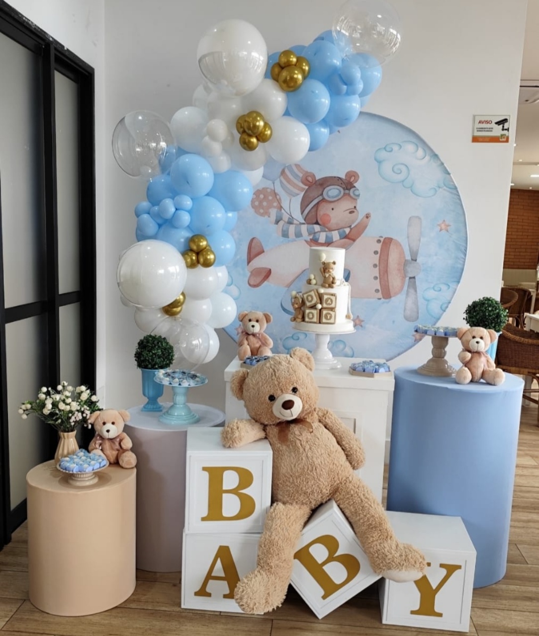 Chá de Bebê Ursinho Aviador - Decorart Pegue e monte e Decoração completa