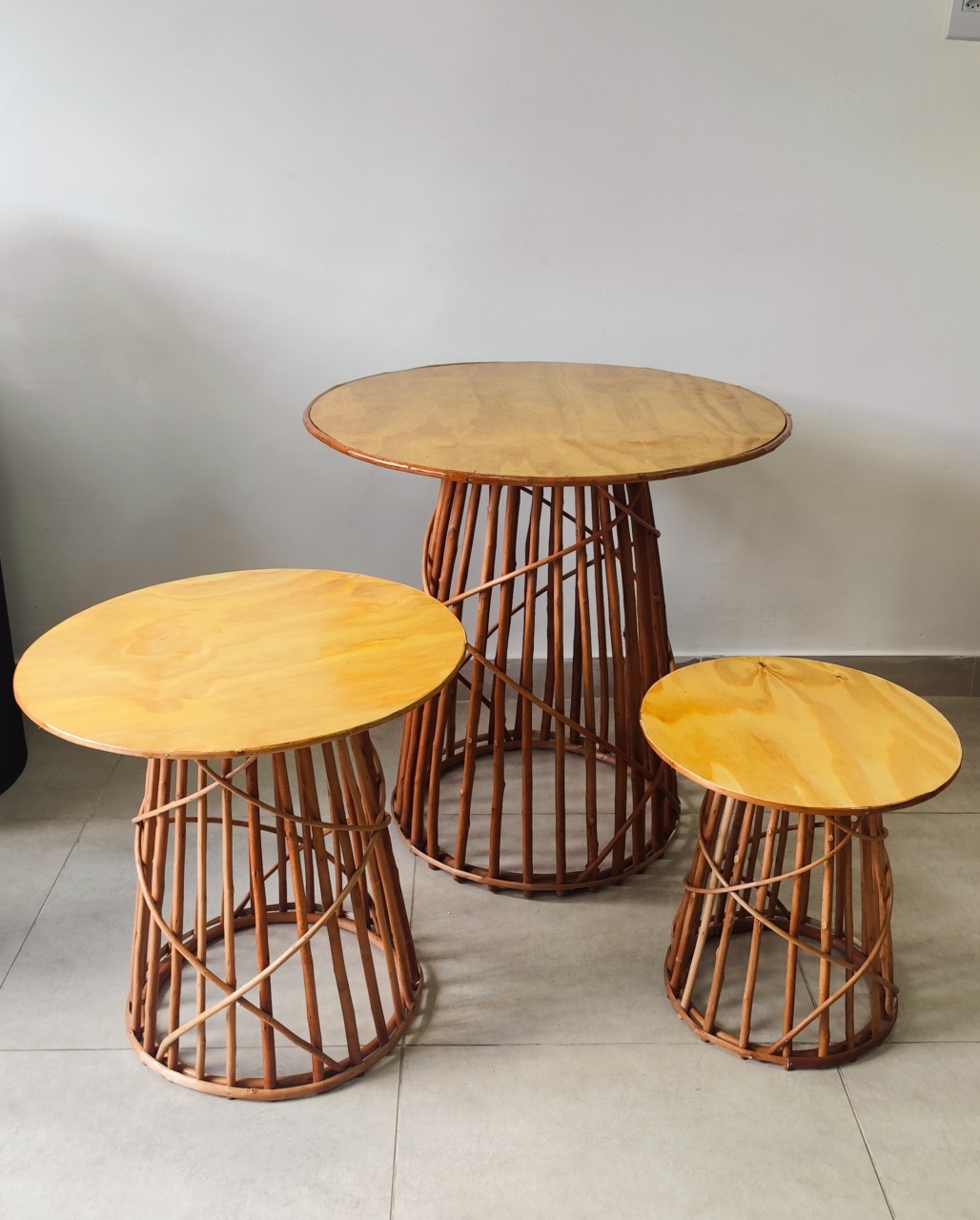 Conjunto de Mesas Vime Natural - Decorart Pegue e monte e Decoração completa