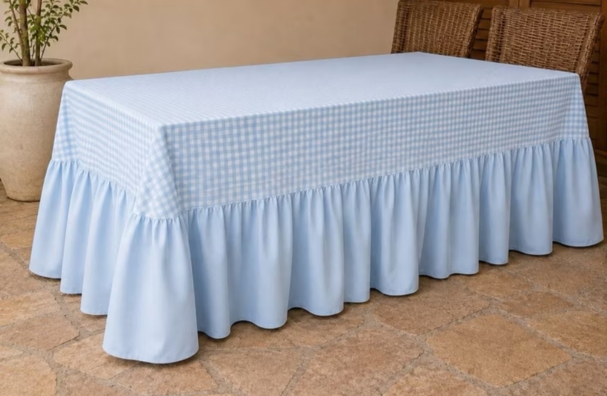 Tolha Xadrez Azul de Babado 180X70X74 - Decorart Pegue e monte e Decoração completa