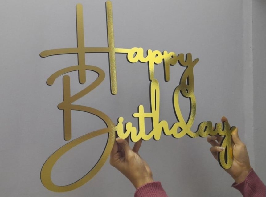 Letreiro Happy Birthday Mdf Dourado - Decora na Hora