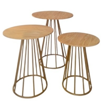 Mesa Redonda Cone Ripado Ferro Dourado (03 Peças)   - Decora na Hora