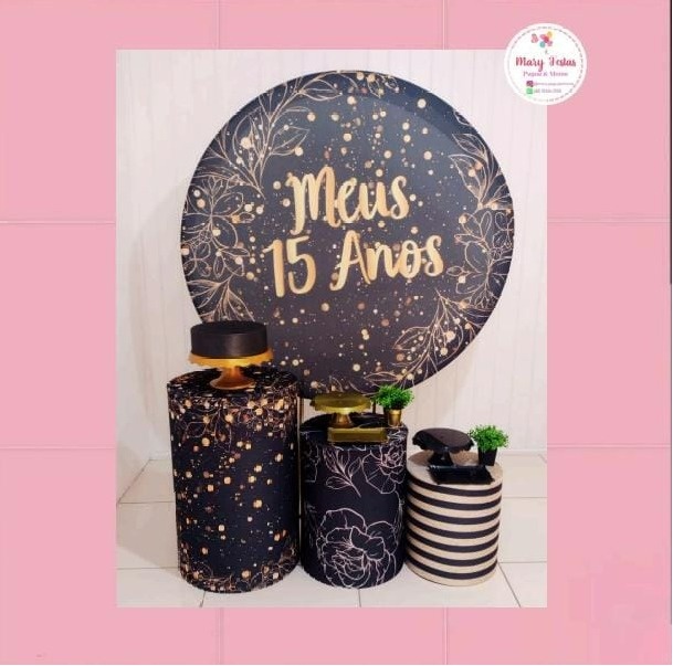 Kit 3 - 15 Anos Preto Com Dourado - CATÁLOGO MARY FESTAS PEGUE E MONTE