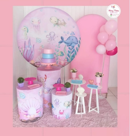 Kit 1 - Fundo Do Mar (Rosa)  - CATÁLOGO MARY FESTAS PEGUE E MONTE