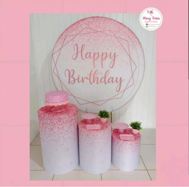 Kit 3 - Happy Birthday (Rosa) - CATÁLOGO MARY FESTAS PEGUE E MONTE