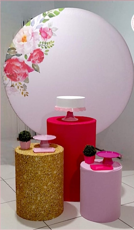 Kit 3 - Rosa Com Flores - CATÁLOGO MARY FESTAS PEGUE E MONTE