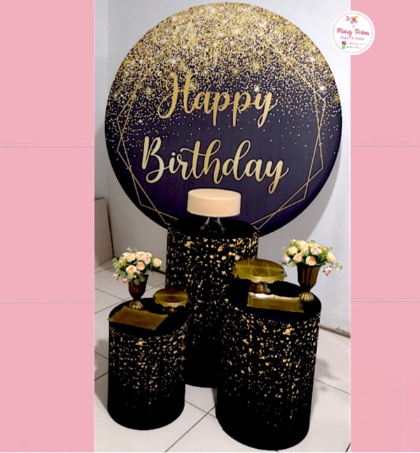 Kit 3 - Happy Birthday (Preto) - CATÁLOGO MARY FESTAS PEGUE E MONTE