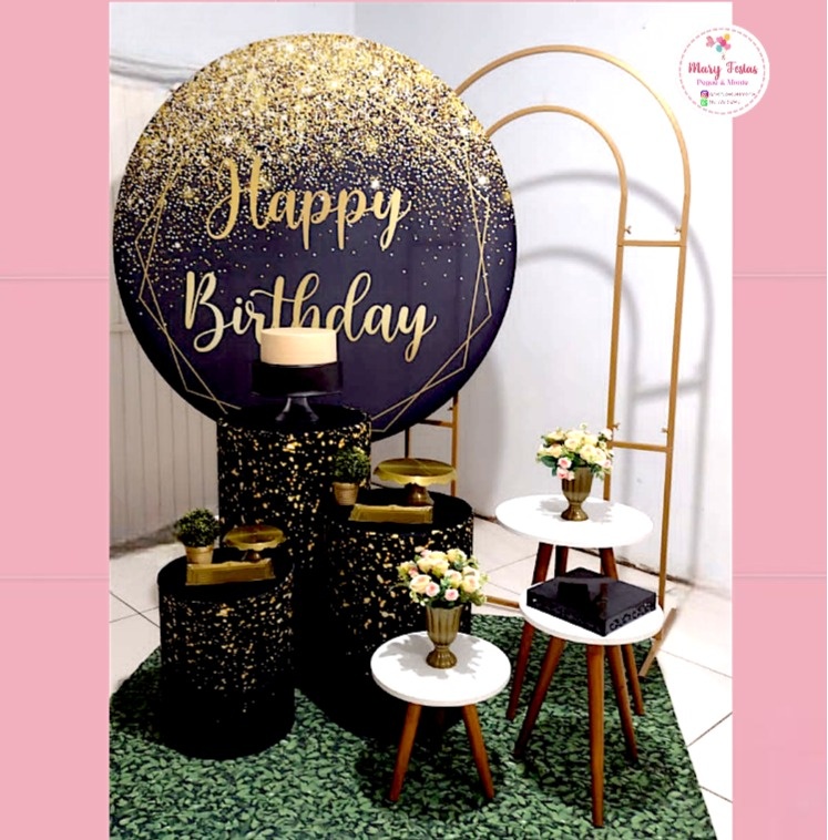 Kit 1 - Happy Birthaday Preto    - CATÁLOGO MARY FESTAS PEGUE E MONTE