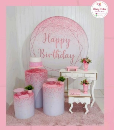 Kit 2 - Happy Birthady Branco Com Rosa - CATÁLOGO MARY FESTAS PEGUE E MONTE