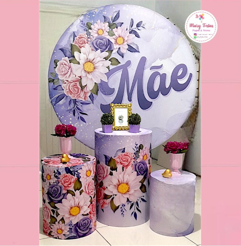 Kit 3 - Feliz Dia das Mães - Lilas  - CATÁLOGO MARY FESTAS PEGUE E MONTE