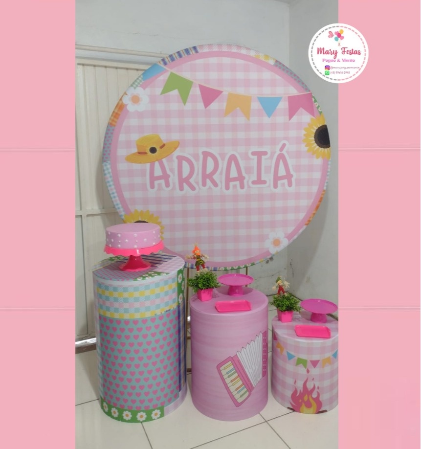 Kit 3 - Arraia Rosa - CATÁLOGO MARY FESTAS PEGUE E MONTE