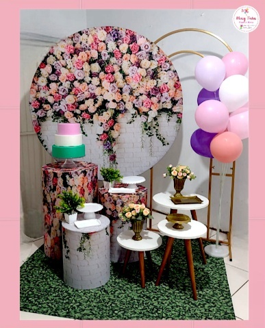 Kit 1 - Rosa Com Flores  - CATÁLOGO MARY FESTAS PEGUE E MONTE