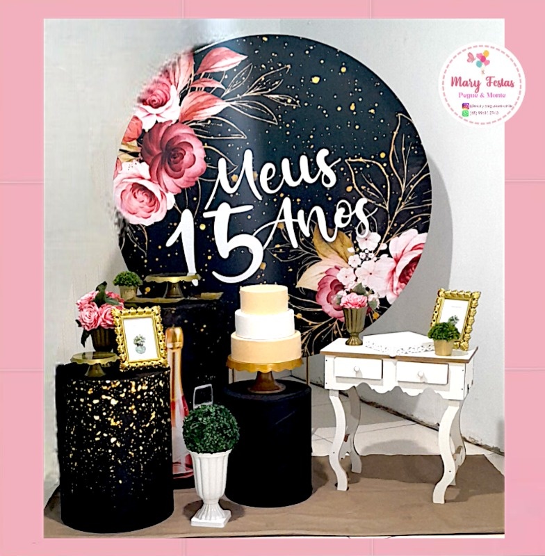 Kit 2 - 15 Anos Preto Com Flores - CATÁLOGO MARY FESTAS PEGUE E MONTE