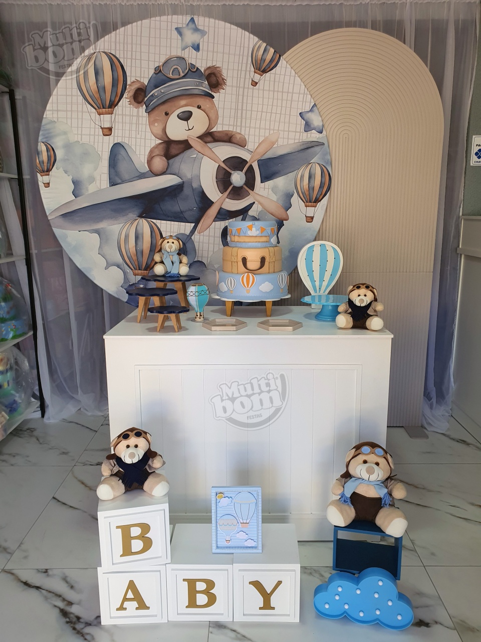 Chá de Bebê Azul – Urso Aviador 2 - MultiBomFestas
