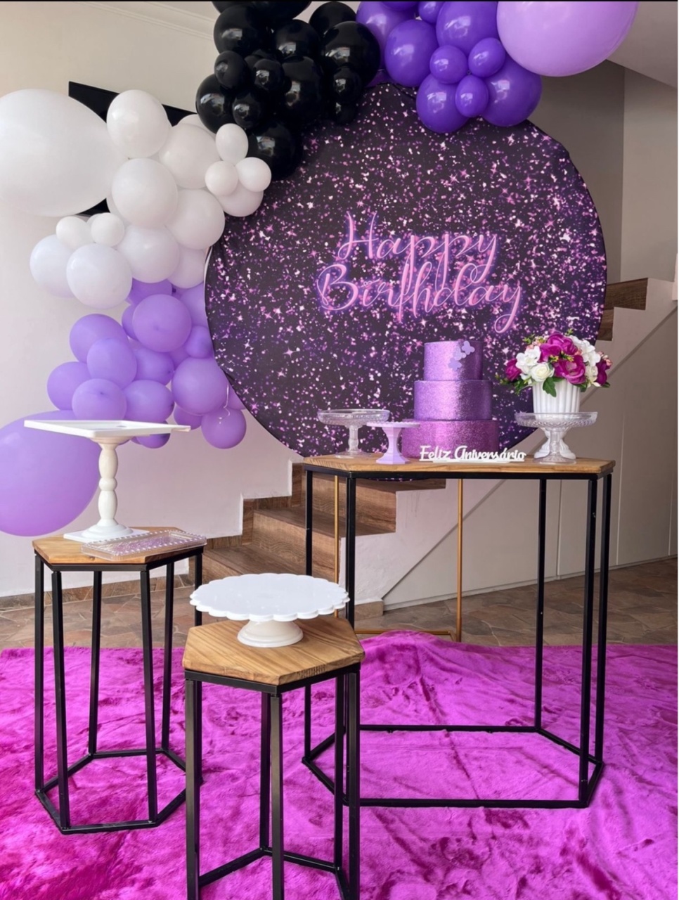 Kit Pm Grande Happy Birthday Roxo Com Mesas - Jujuba Festa e Cia 