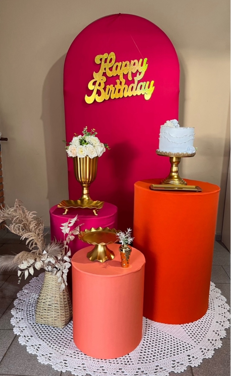 Kit Pm Básico Pink E Laranja Com Dourado - Jujuba Festa e Cia 