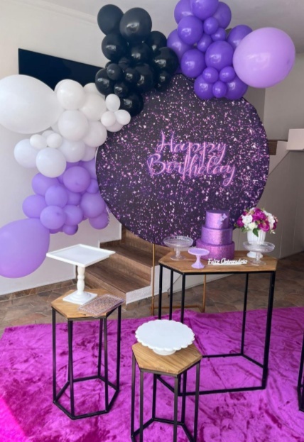 Kit Pm Grande Happy Birthday Roxo Com Mesas - Jujuba Festa e Cia 