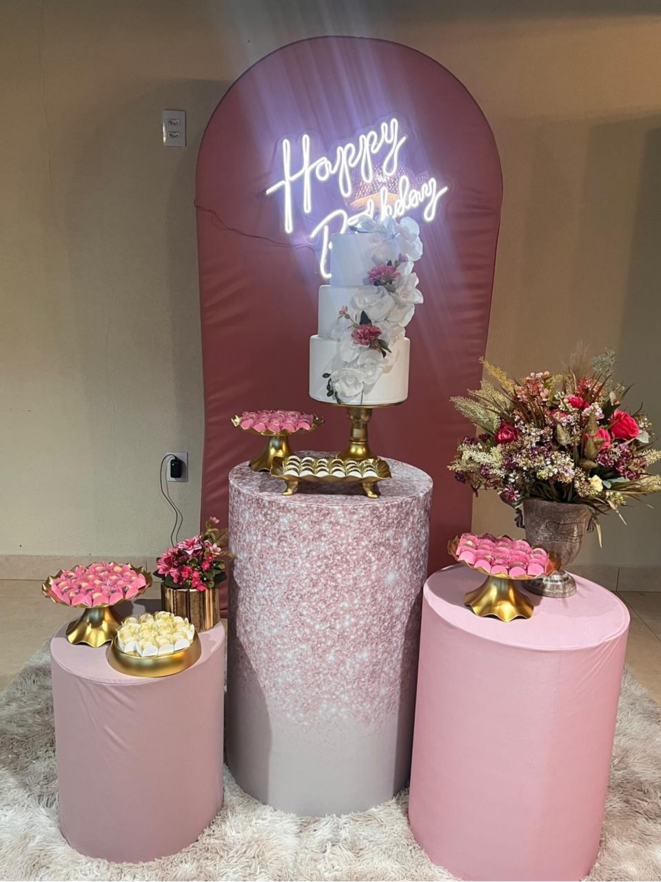 Kit Rose Com Led Happy - Jujuba Festa e Cia 