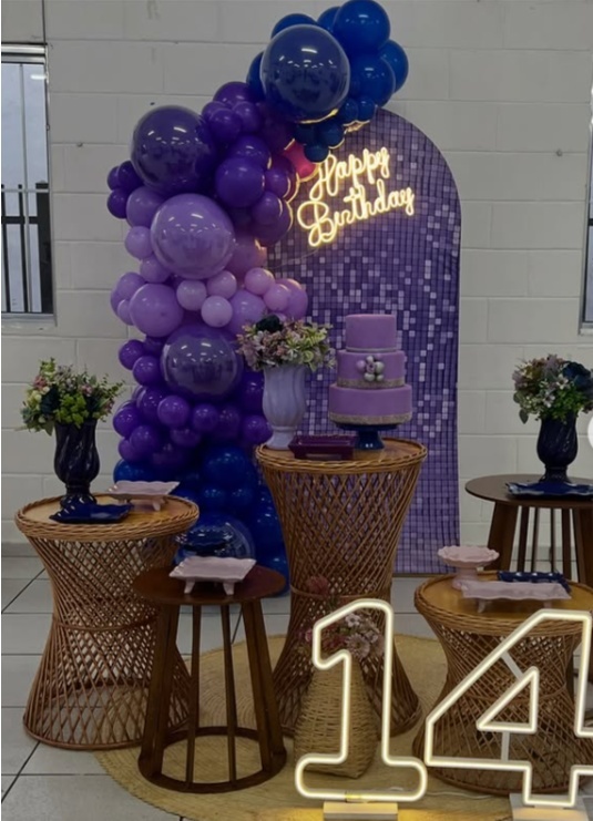 Decoração Completa Azul Com Lilas Prime - Jujuba Festa e Cia 