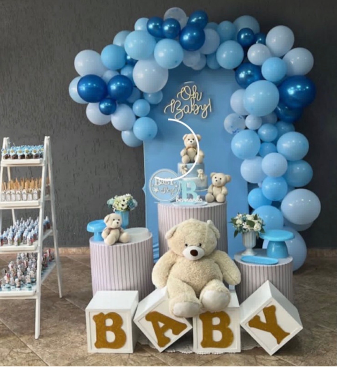Kit Pm Médio Chá de Bebê Azul E Branco - Jujuba Festa e Cia 
