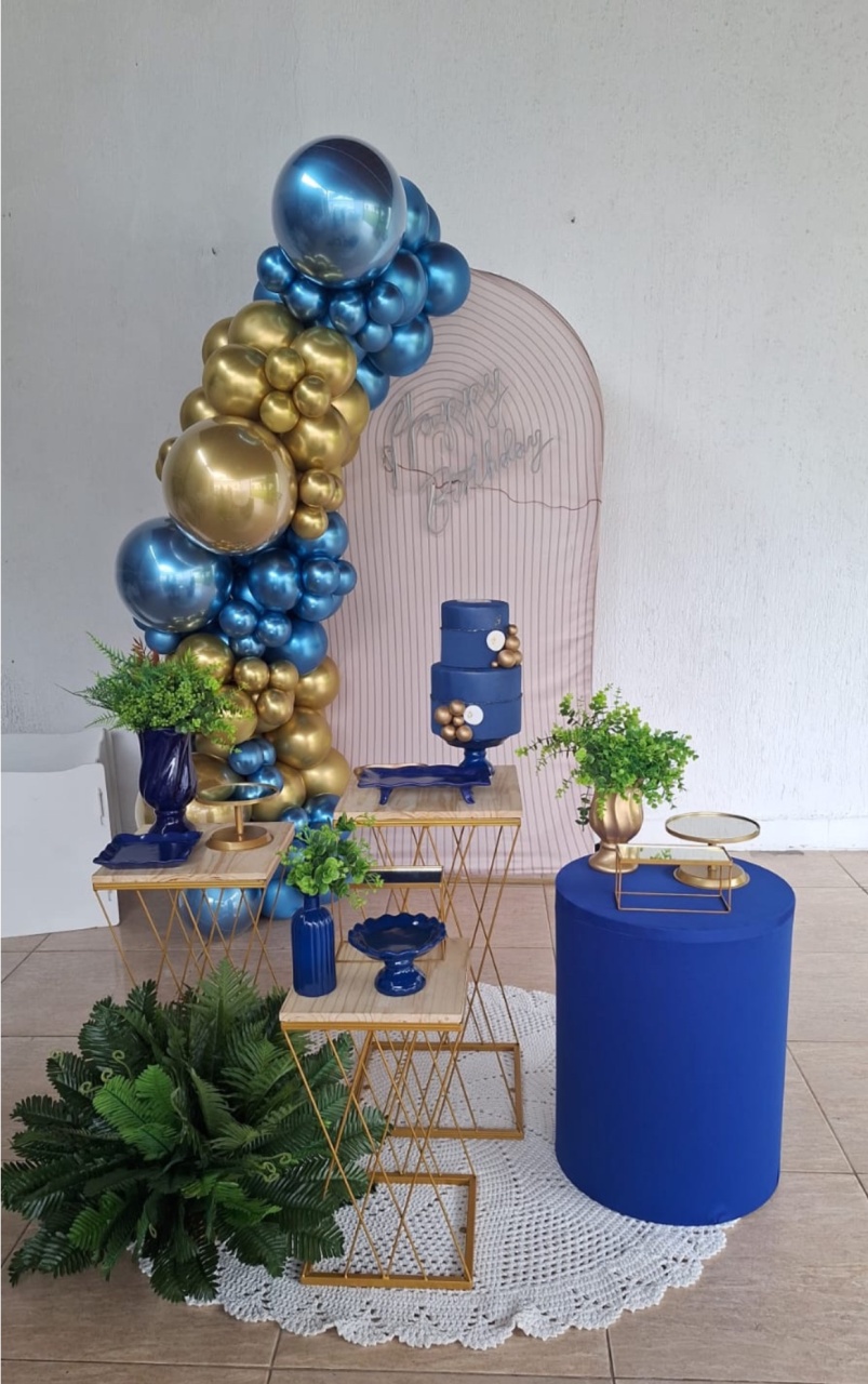 Kit Azul E Dourado - Sem Balões - Jujuba Festa e Cia 