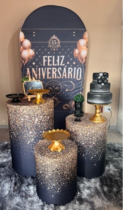 Feliz Aniversario Preto E Dourado - Jujuba Festa e Cia 