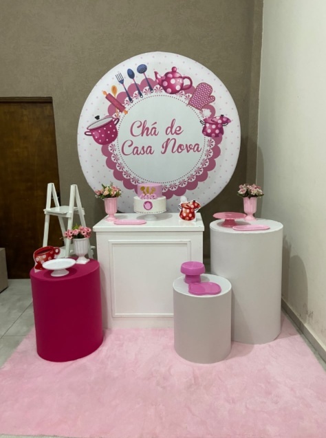 Kit Pm Grande Chá de Casa Nova Branco Com Rosa - Jujuba Festa e Cia 