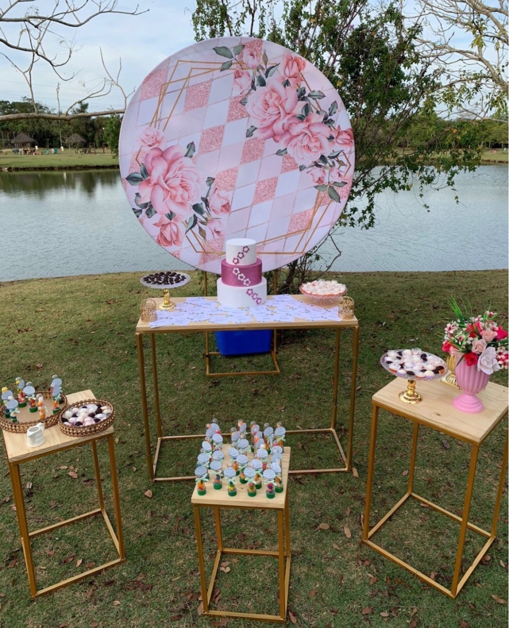 Kit Pm Grande Floral Geométrico Rosa - Jujuba Festa e Cia 