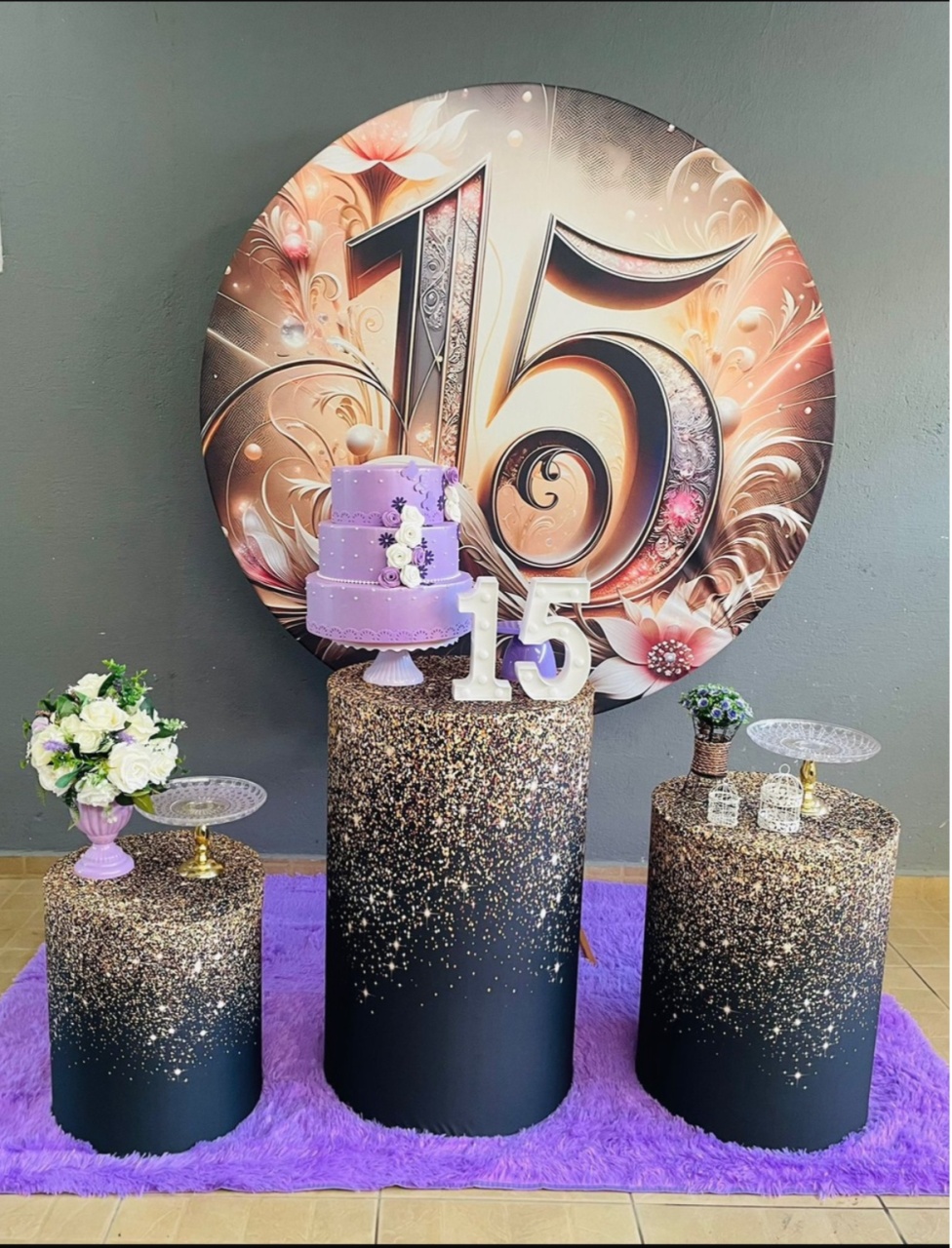 Kit Pm Básico 15 Anos Preto Dourado Com Roxo - Jujuba Festa e Cia 