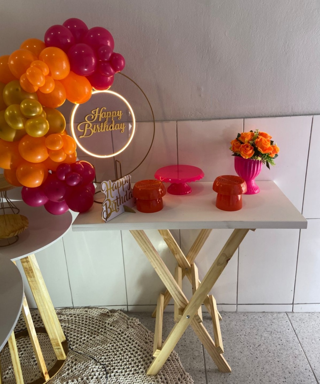 Kit Cristal Led - Happy Birthday Laranja/Rosa Pink - AR de Festa