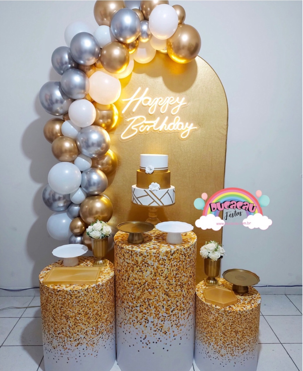 Kit Pegue E Monte Romano Glitter Dourado E Branco - Ducacau Festas