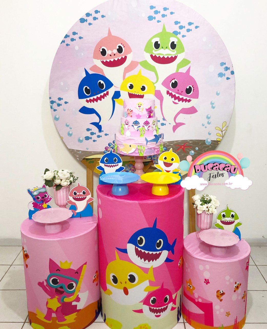 Kit Pegue E Monte Baby Shark Rosa - Ducacau Festas