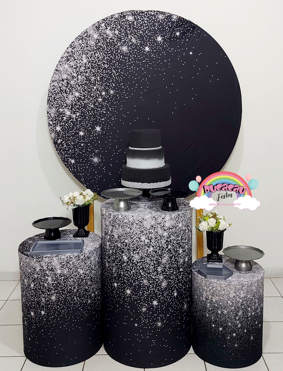 Kit Pegue E Monte Glitter Preto E Prata - Ducacau Festas
