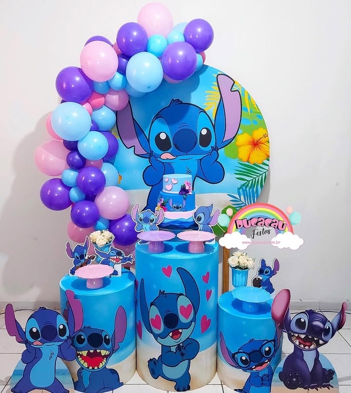 Kit Pegue E Monte Stitch Azul  - Ducacau Festas