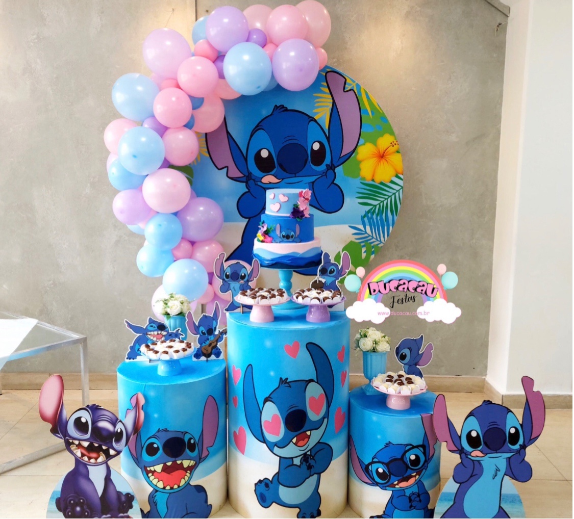 Kit Pegue E Monte Stitch Azul  - Ducacau Festas