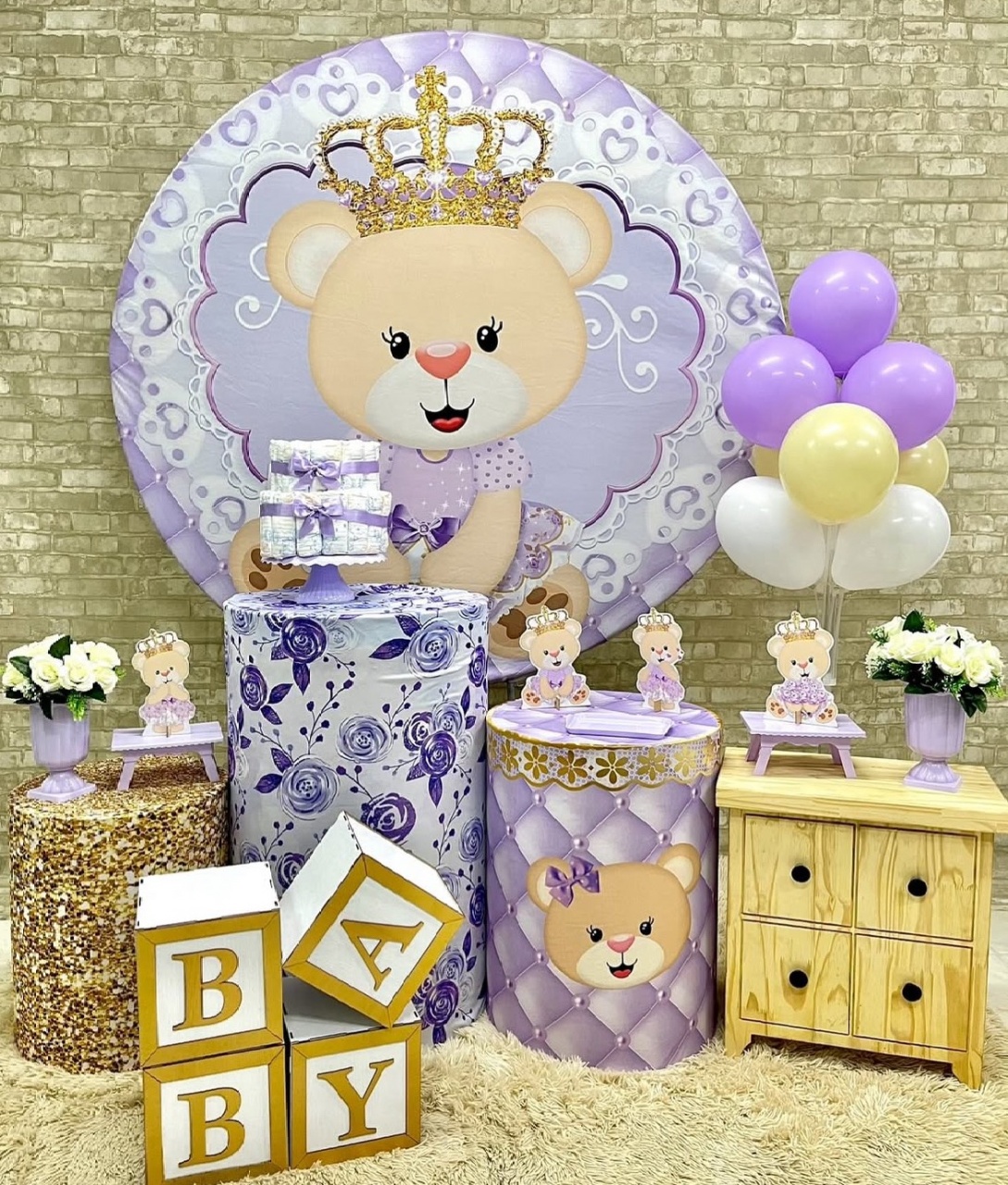 Chá Bebe Ursa Roxa Com Cubos Baby - Helpfestas