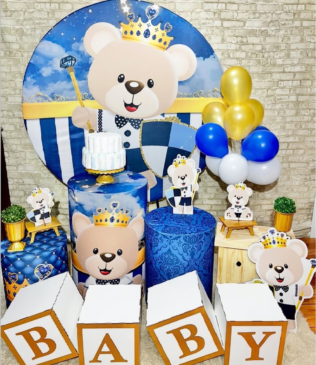 Chá Bebe Realeza Azul  Com Cubos Baby - Helpfestas