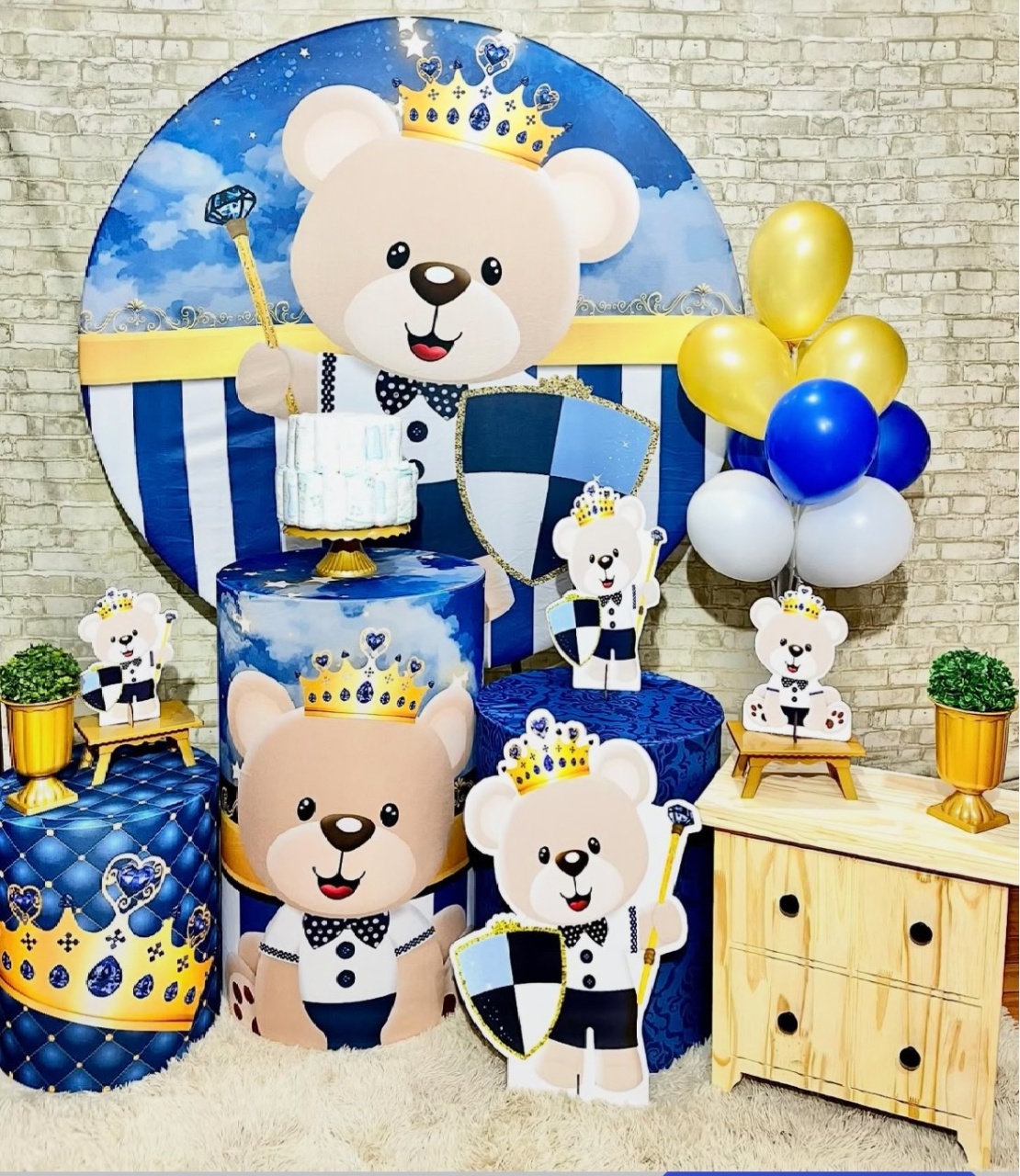 Cha Bebe Realeza Azul Com Dourado  - Helpfestas
