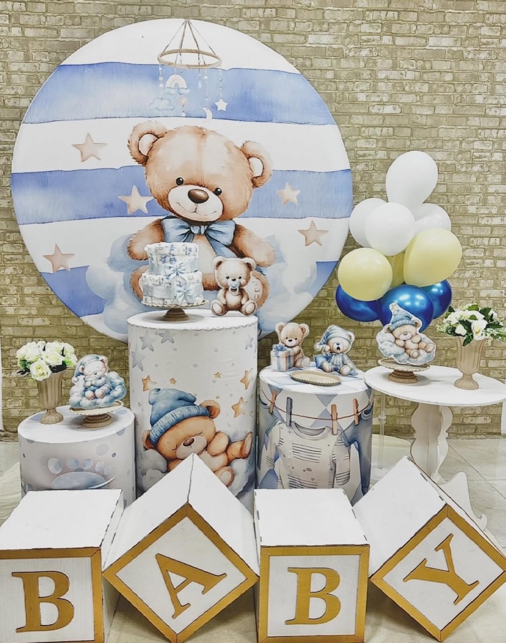 Cha Bebé Urso Soninho Com Cubos Baby - Helpfestas