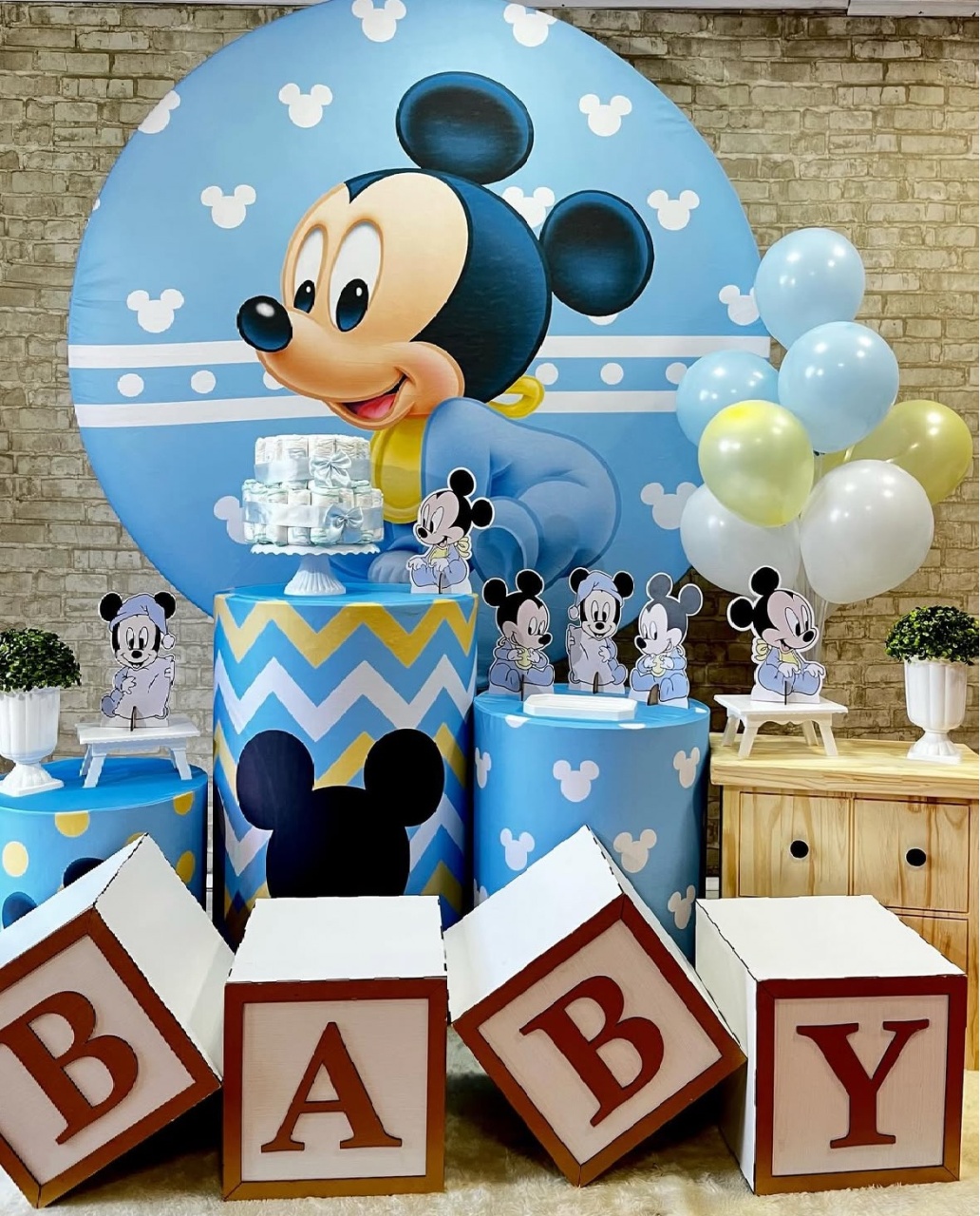 Cha Bebe Mickey Baby  Com Cubos Baby  - Helpfestas