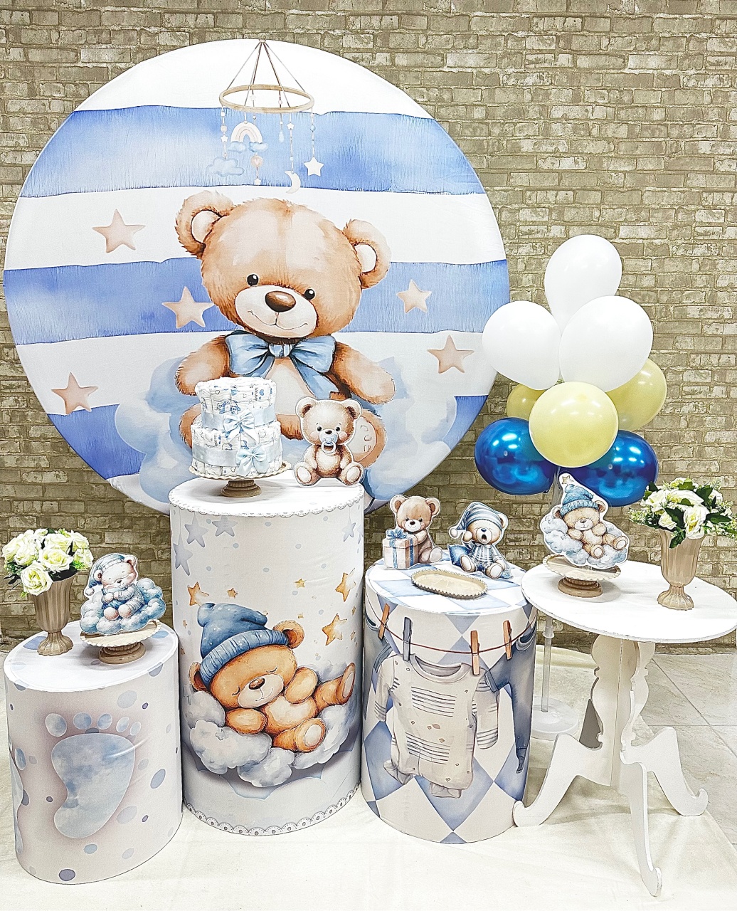 Chá Bebe Urso Azul E Branco  - Helpfestas