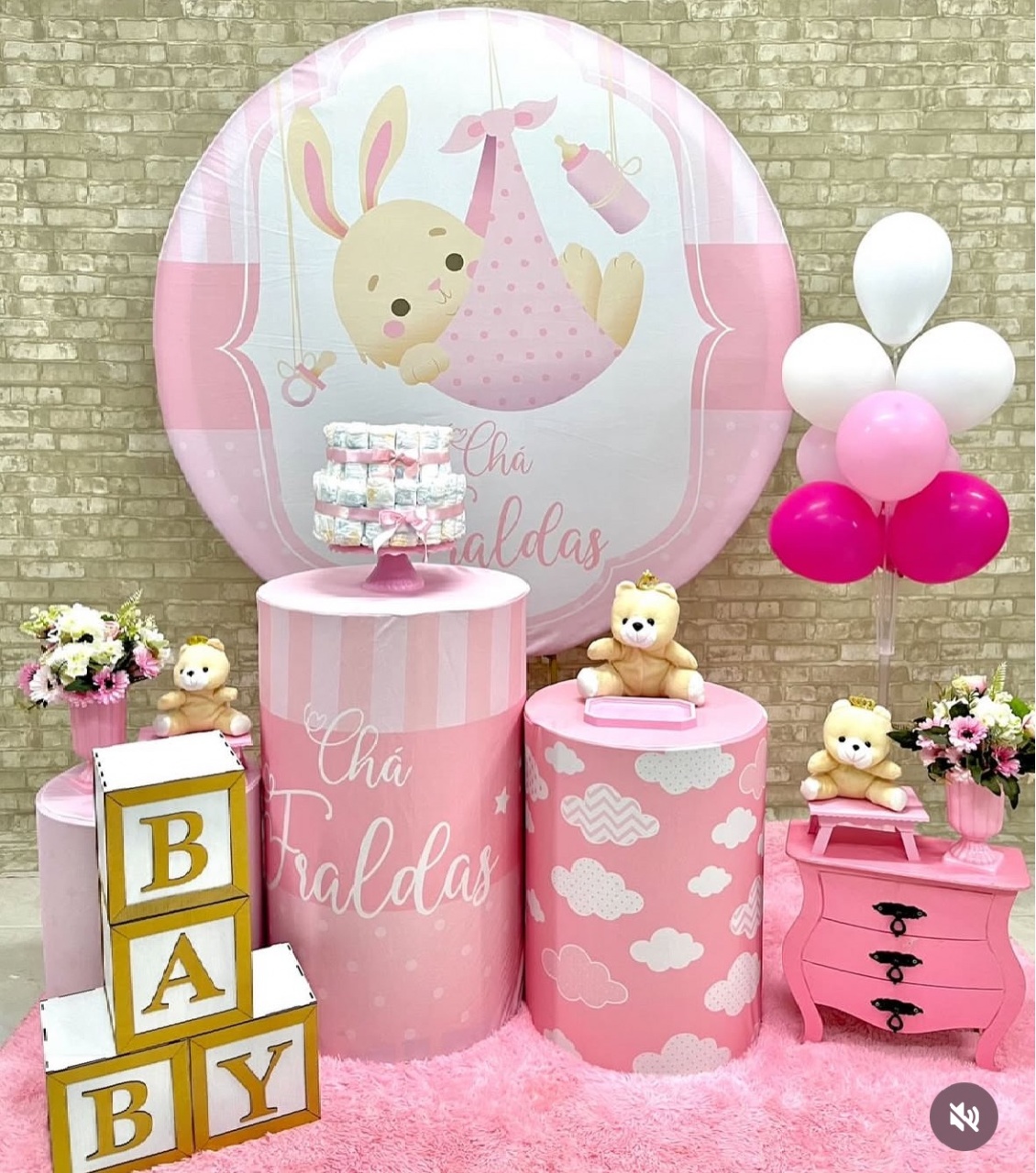 Chá Bebê Coelha Rosa Com Cubos Baby  - Helpfestas
