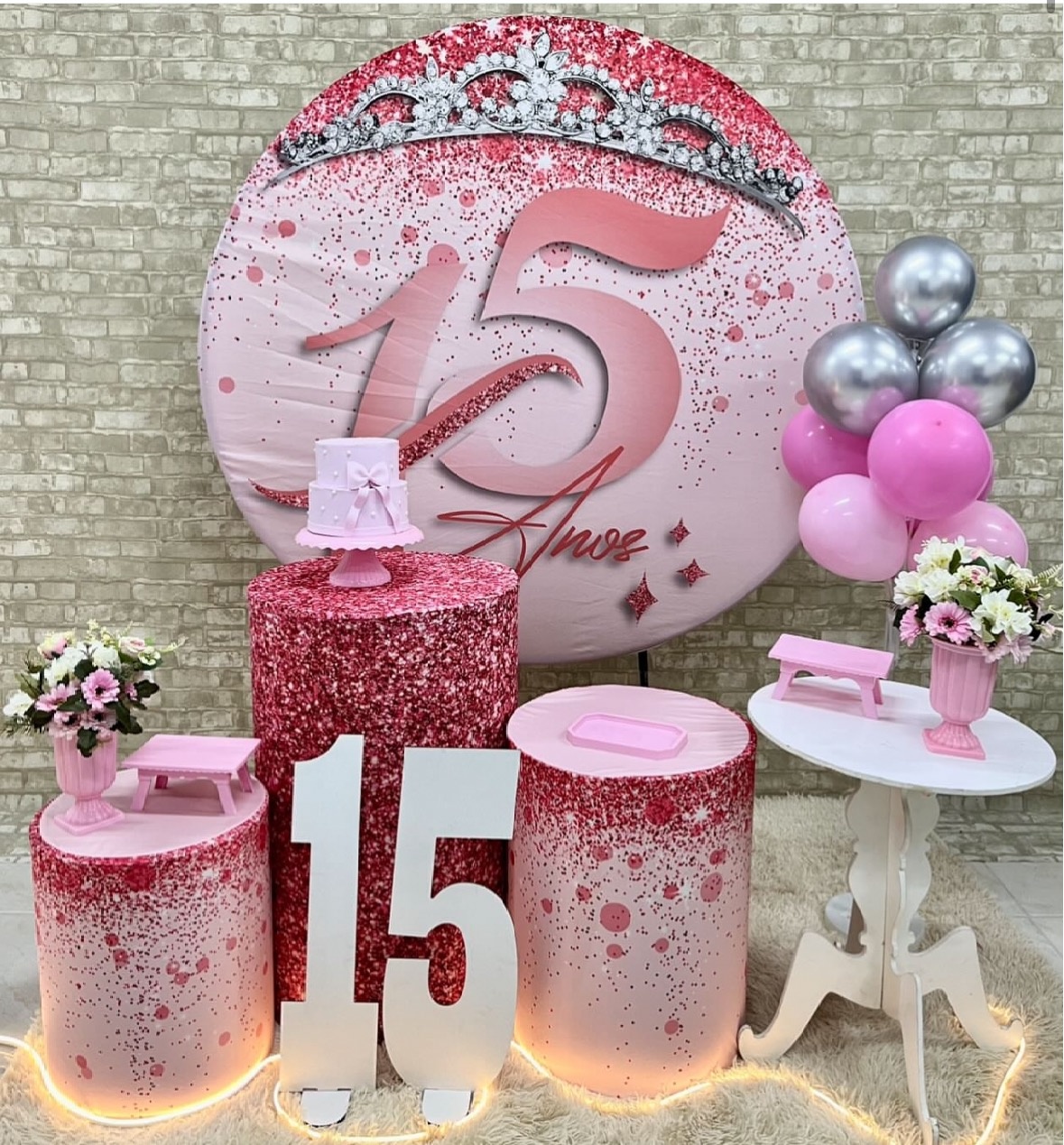 15 Anos Rosa Com Número Mdf  E Led  - Helpfestas