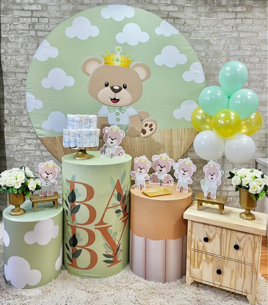 Cha Bebe Urso Verde Menino  - Helpfestas