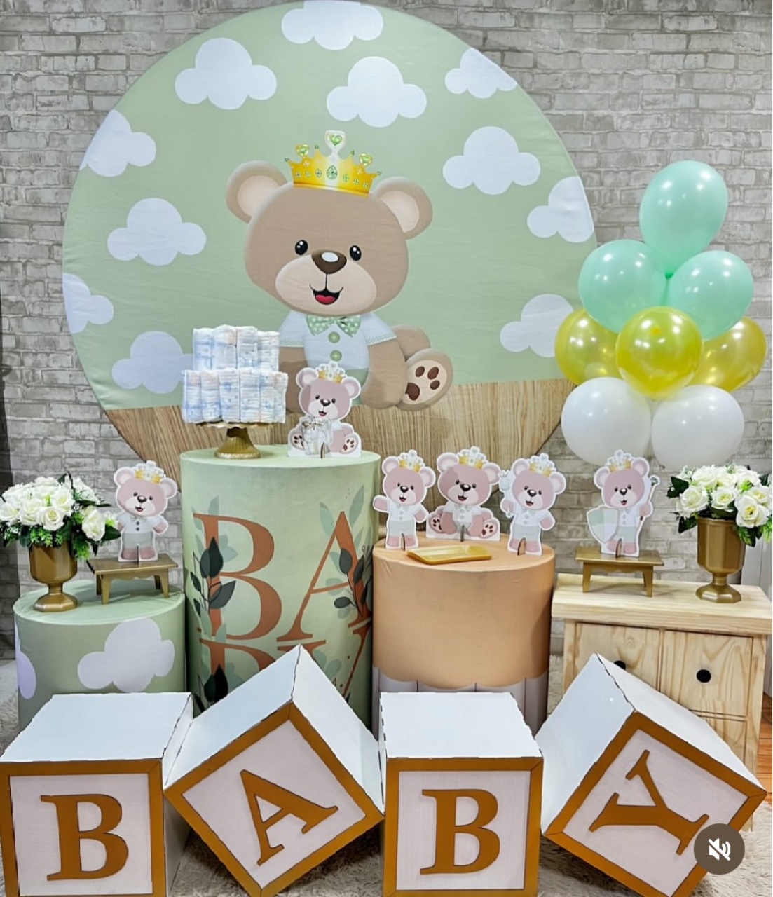 Cha Bebe Urso Verde Menino Com Cubos  Baby  - Helpfestas