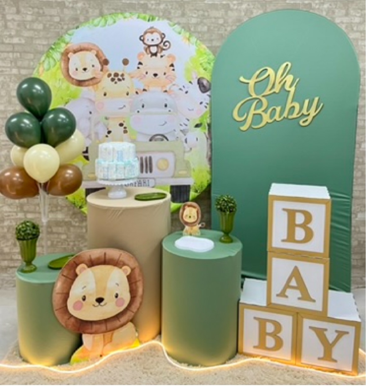 Chá Bebe Safari Com Painel Lateral E Cubos Baby  - Helpfestas