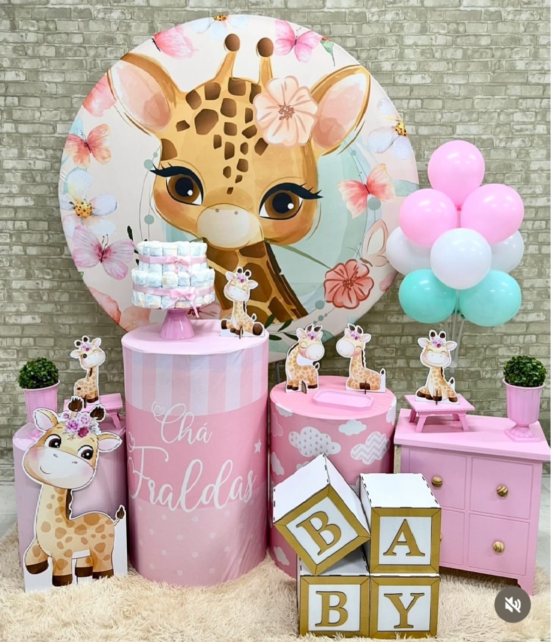 Chá Bebê Girafa  Com Cubos Baby  - Helpfestas