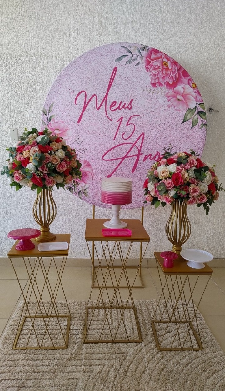 Kit Pegue E Monte Meus 15 Anos Pink, Branco E Dourado - Neide Locações pegue e Monte 