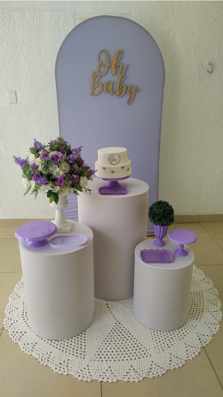 Kit Pegue E Monte Clean Oh Baby Lilás Com Cilindros Capa Lisa Branca - Neide Locações pegue e Monte 
